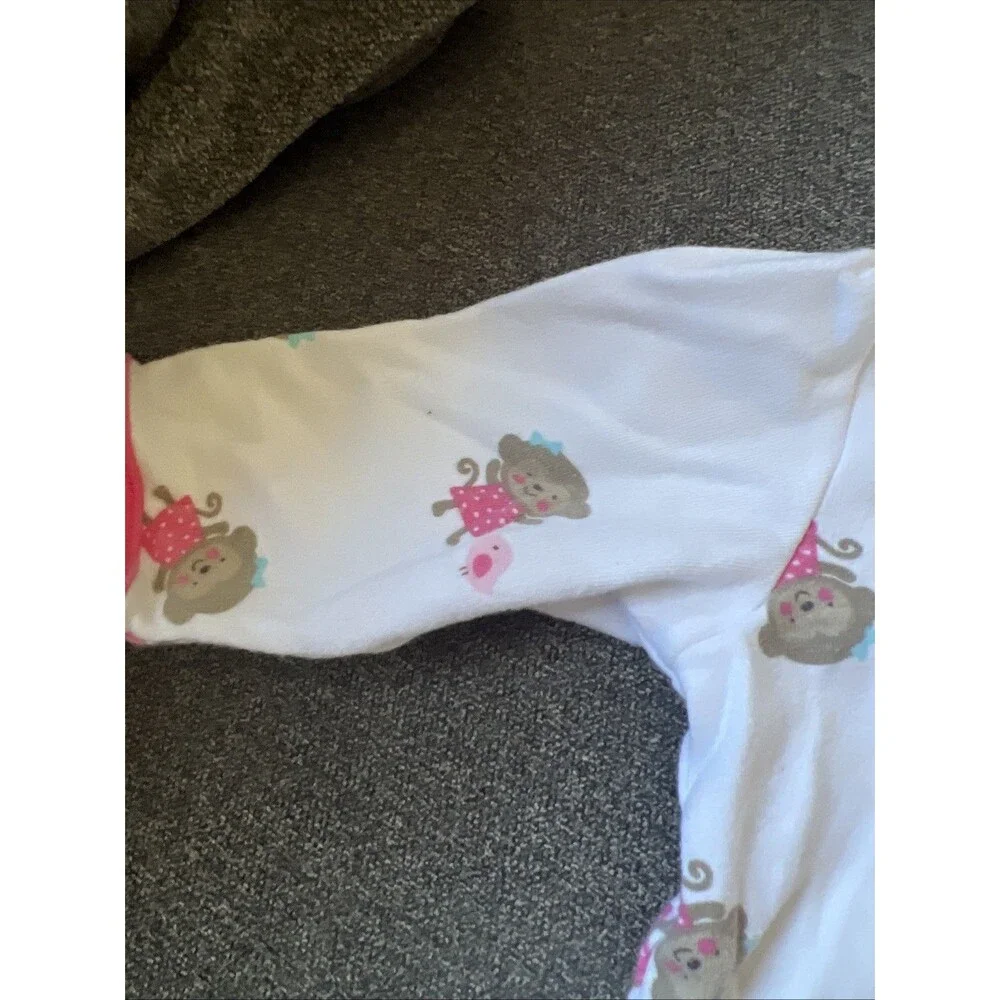 Child of Mine‎ by Carters Footed Sleeper Baby 0-3 Months White Monkey Pajamas